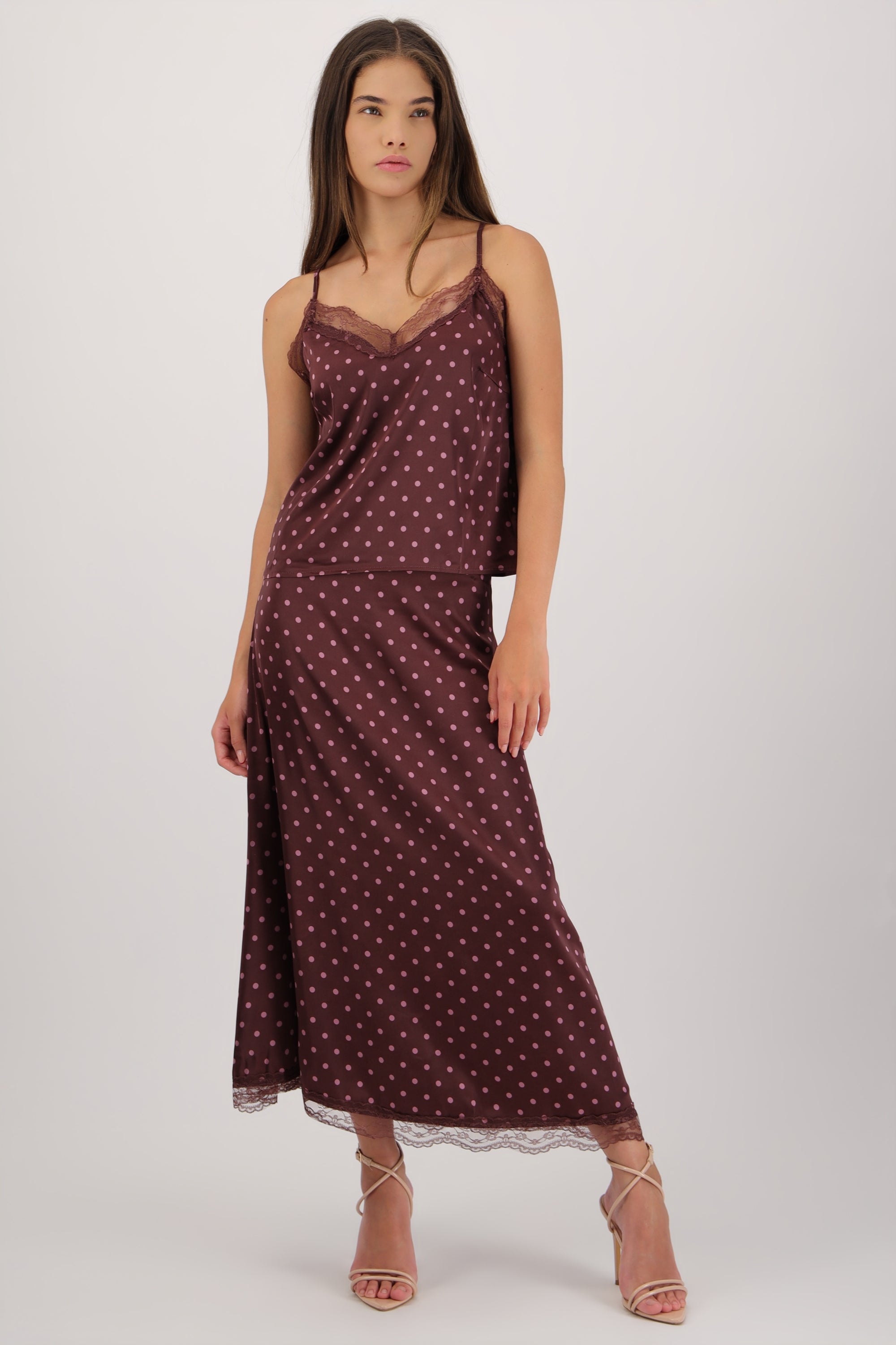 Falda mini satin encaje polkas VINO COMBO