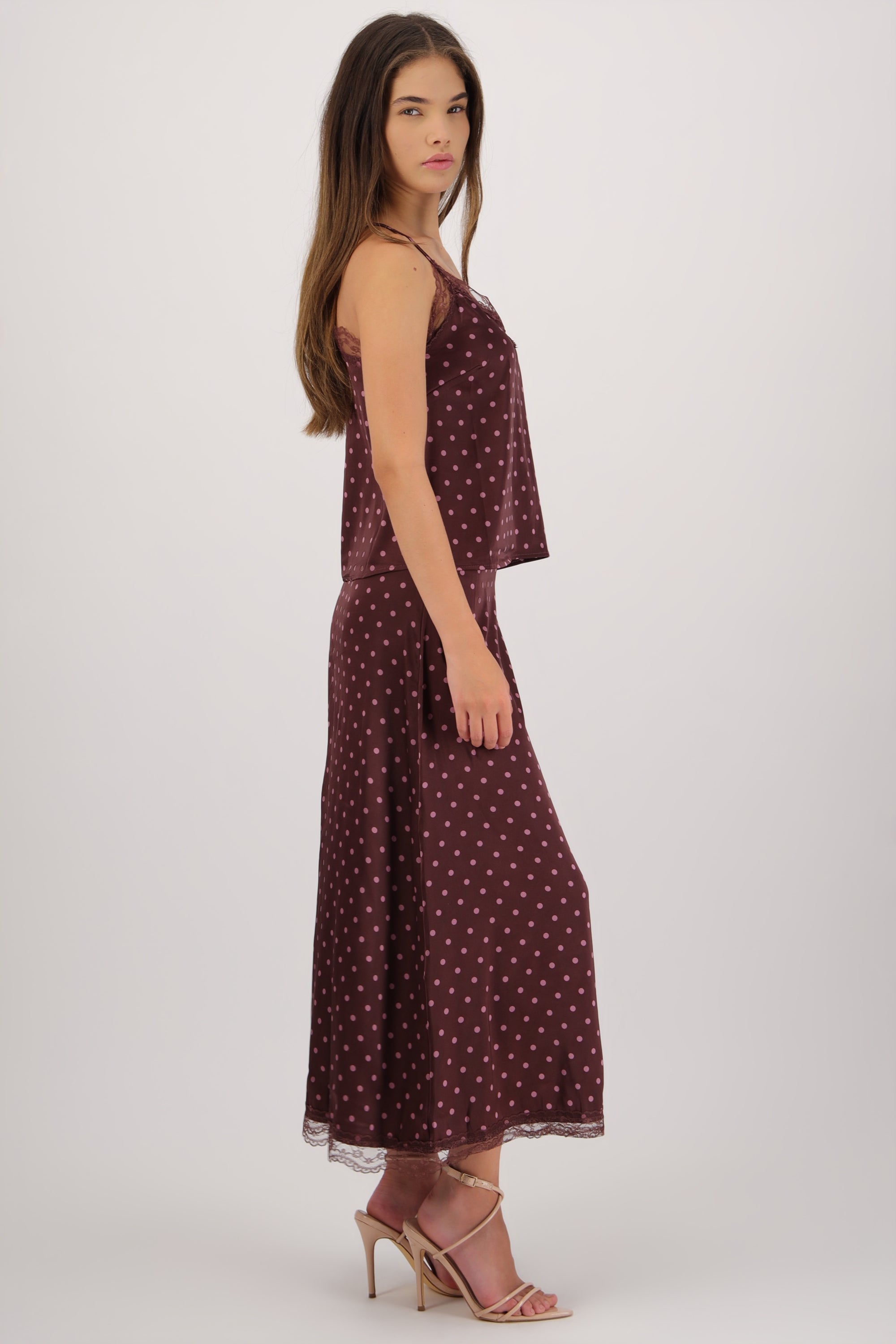 Falda mini satin encaje polkas VINO COMBO