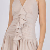 Vestido mini drapeado detalle olán