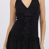 Vestido mini drapeado detalle olán