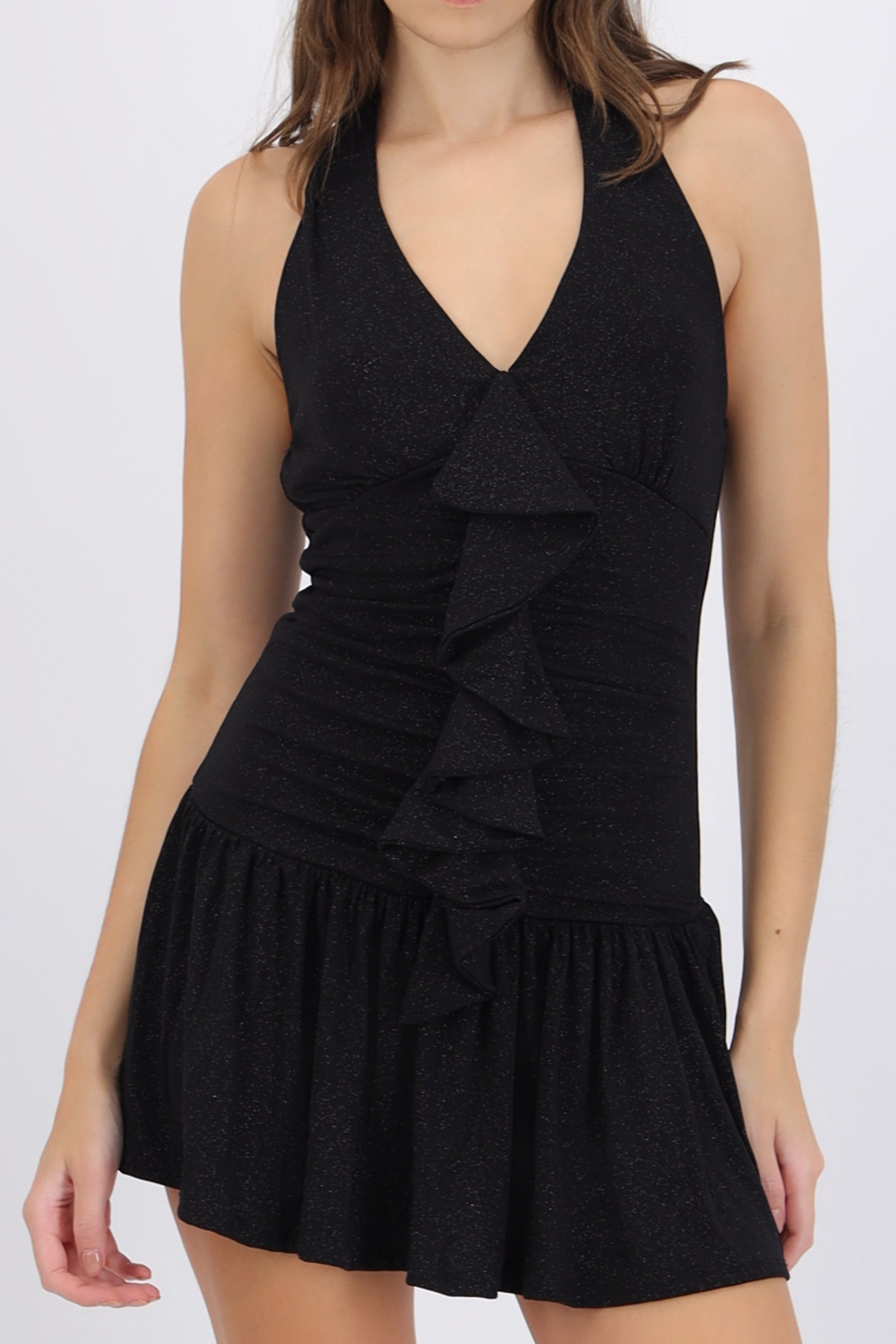 Vestido mini drapeado detalle olán