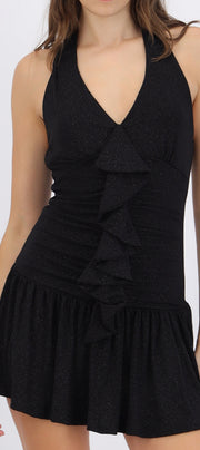 Vestido mini drapeado detalle olán