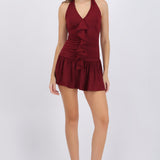 Vestido mini drapeado detalle olán