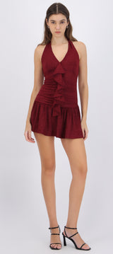 Vestido mini drapeado detalle olán
