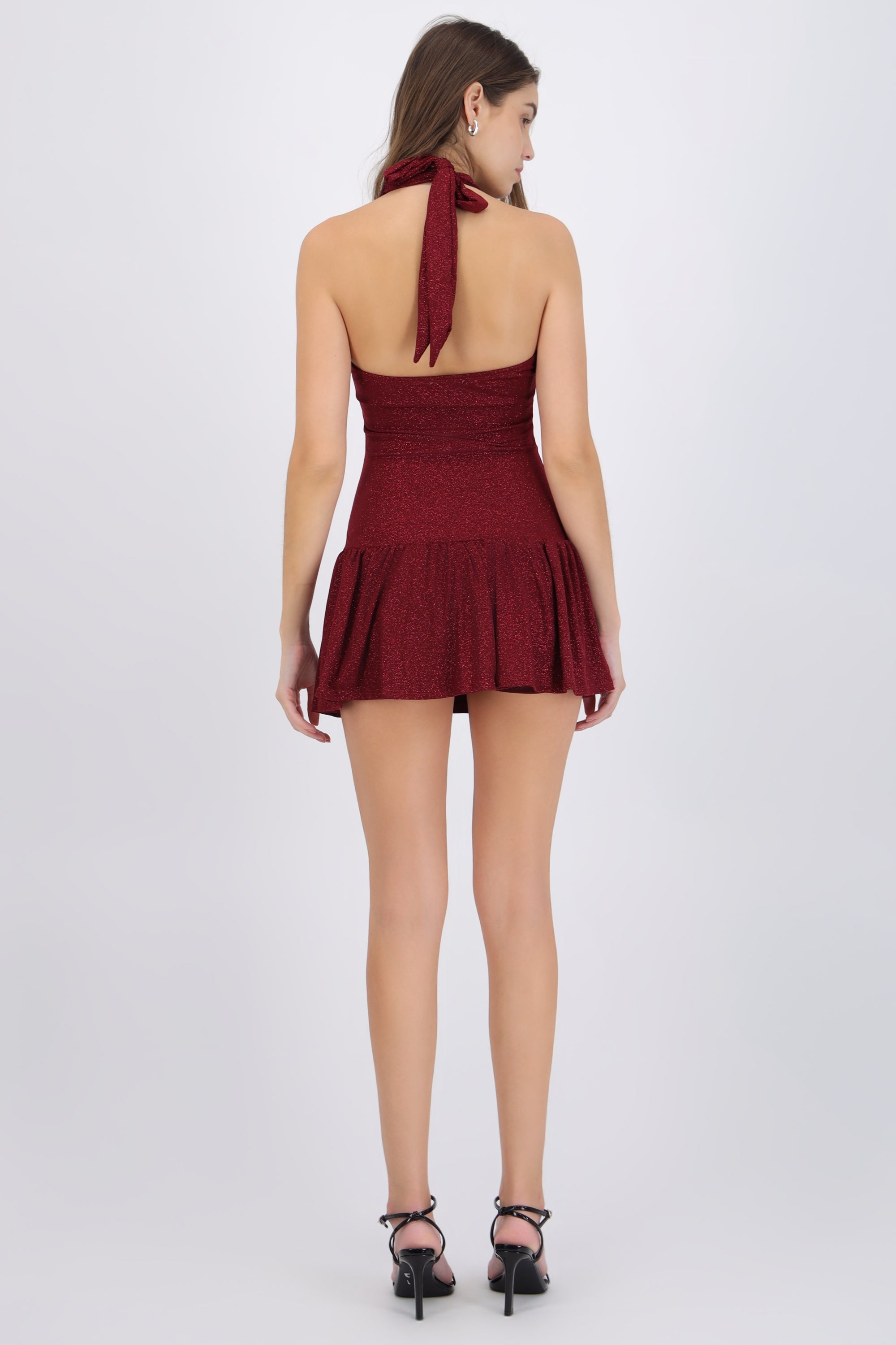 Vestido mini drapeado detalle olán