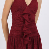 Vestido mini drapeado detalle olán