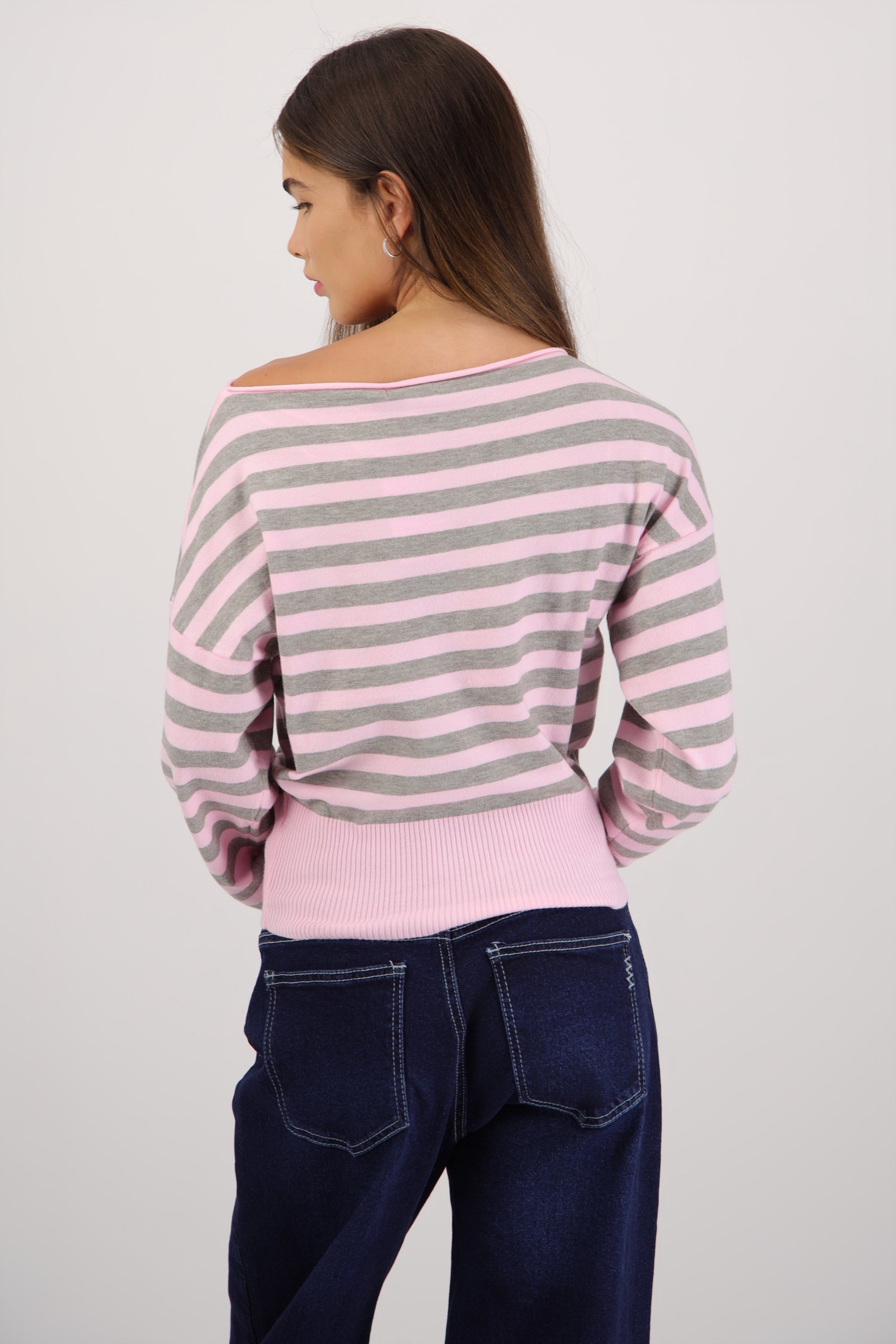 Sueter cuello asimetrico estampado rayas ROSA COMBO