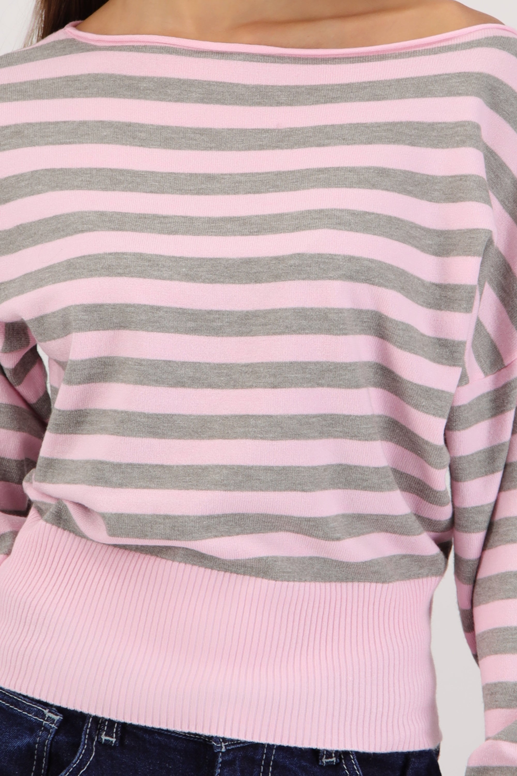 Sueter cuello asimetrico estampado rayas ROSA COMBO
