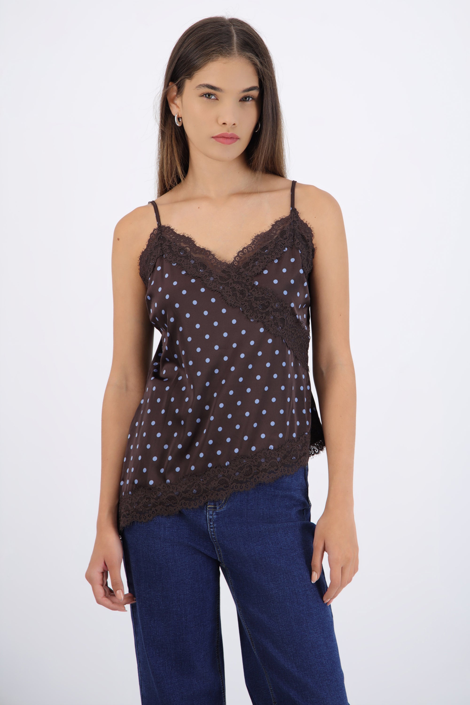 Blusa satin encaje polkas CAFE COMBO