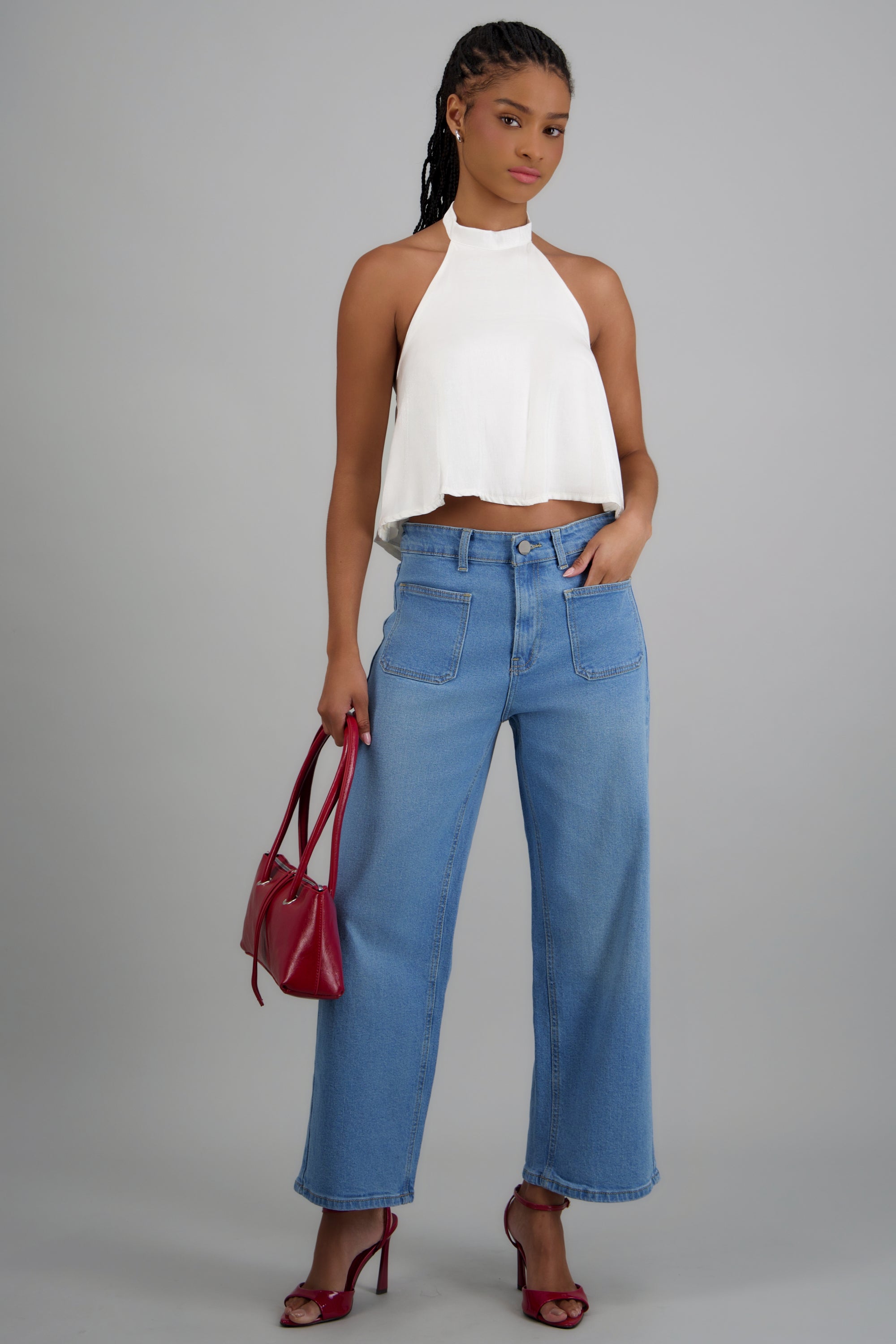 Jeans cropped bolsas parche LIGHT WASH