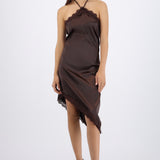 Vestido halter asimétrico encaje