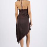 Vestido halter asimétrico encaje