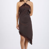 Vestido halter asimétrico encaje