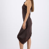 Vestido halter asimétrico encaje