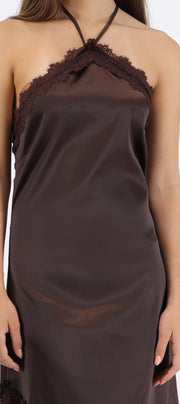 Vestido halter asimétrico encaje