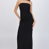 Vestido strapless brillos con bufanda