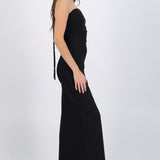 Vestido strapless brillos con bufanda