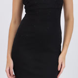 Vestido strapless brillos con bufanda