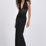 Vestido maxi halter contraste mesh
