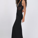 Vestido maxi halter contraste mesh
