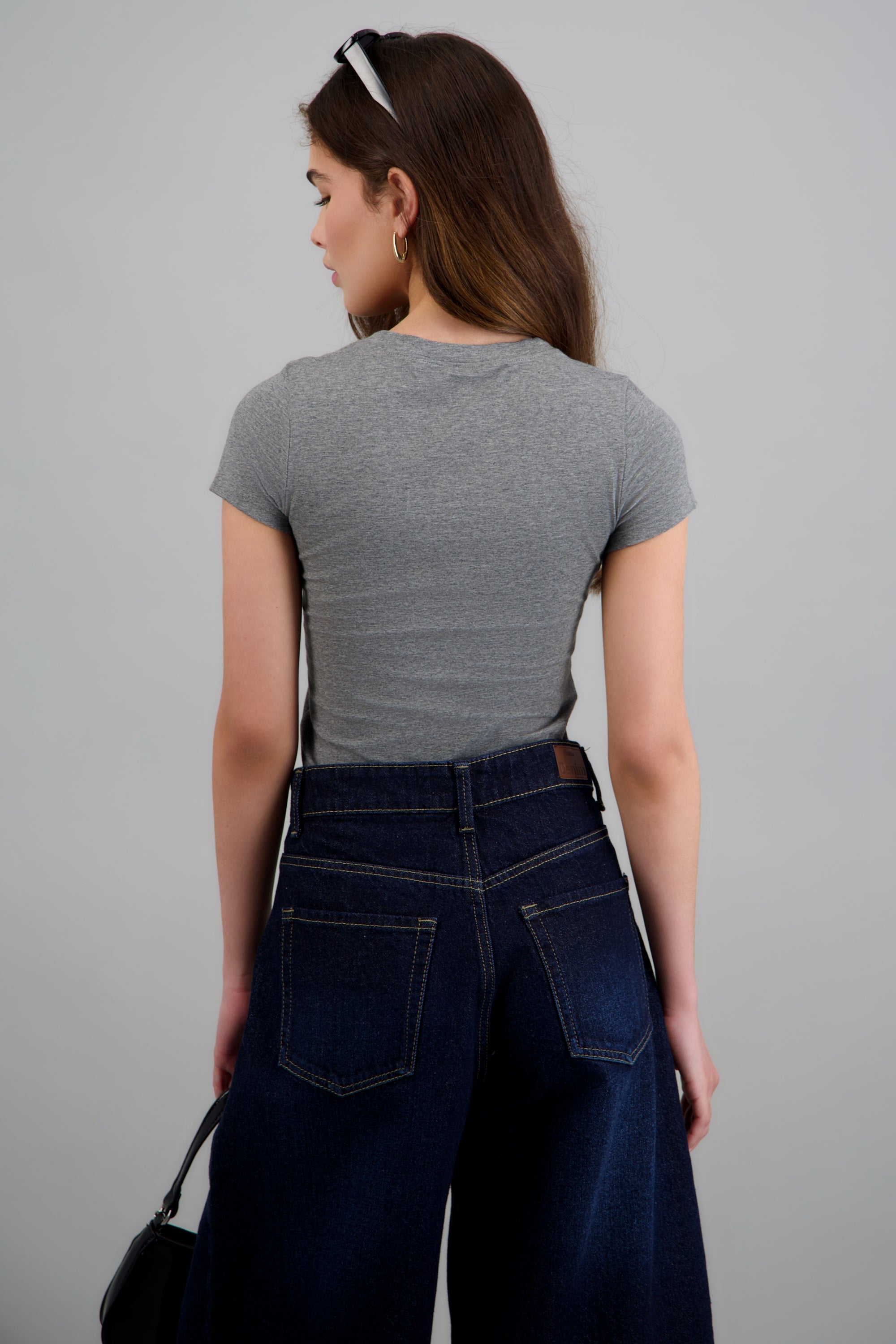 T-shirt manga corta escote en V liso GRIS JASPE