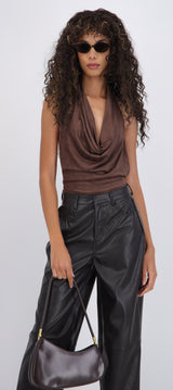 Bodysuit escote cascada suede