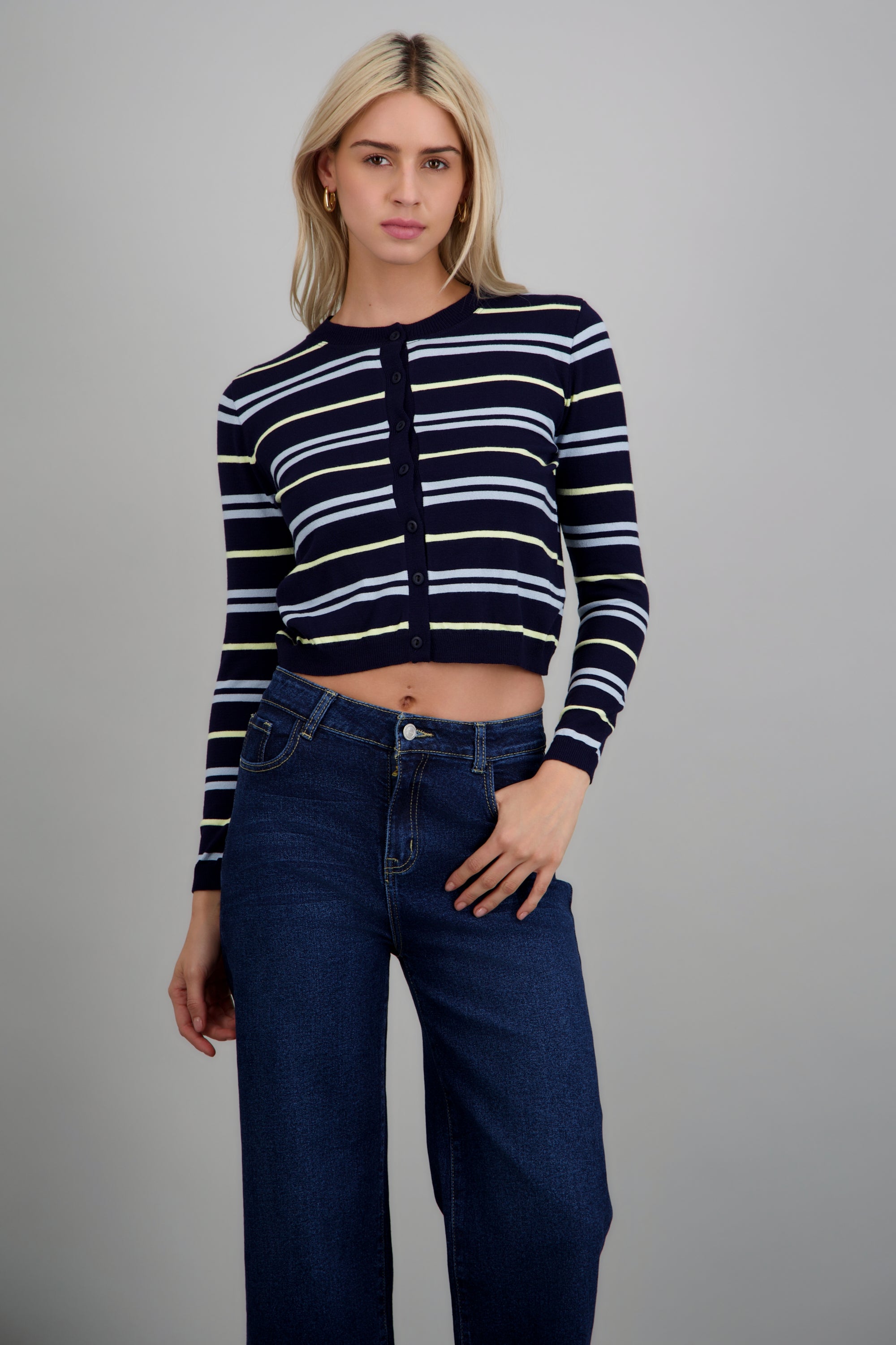 Cardigan ligero detalle rayas MARINO COMBO