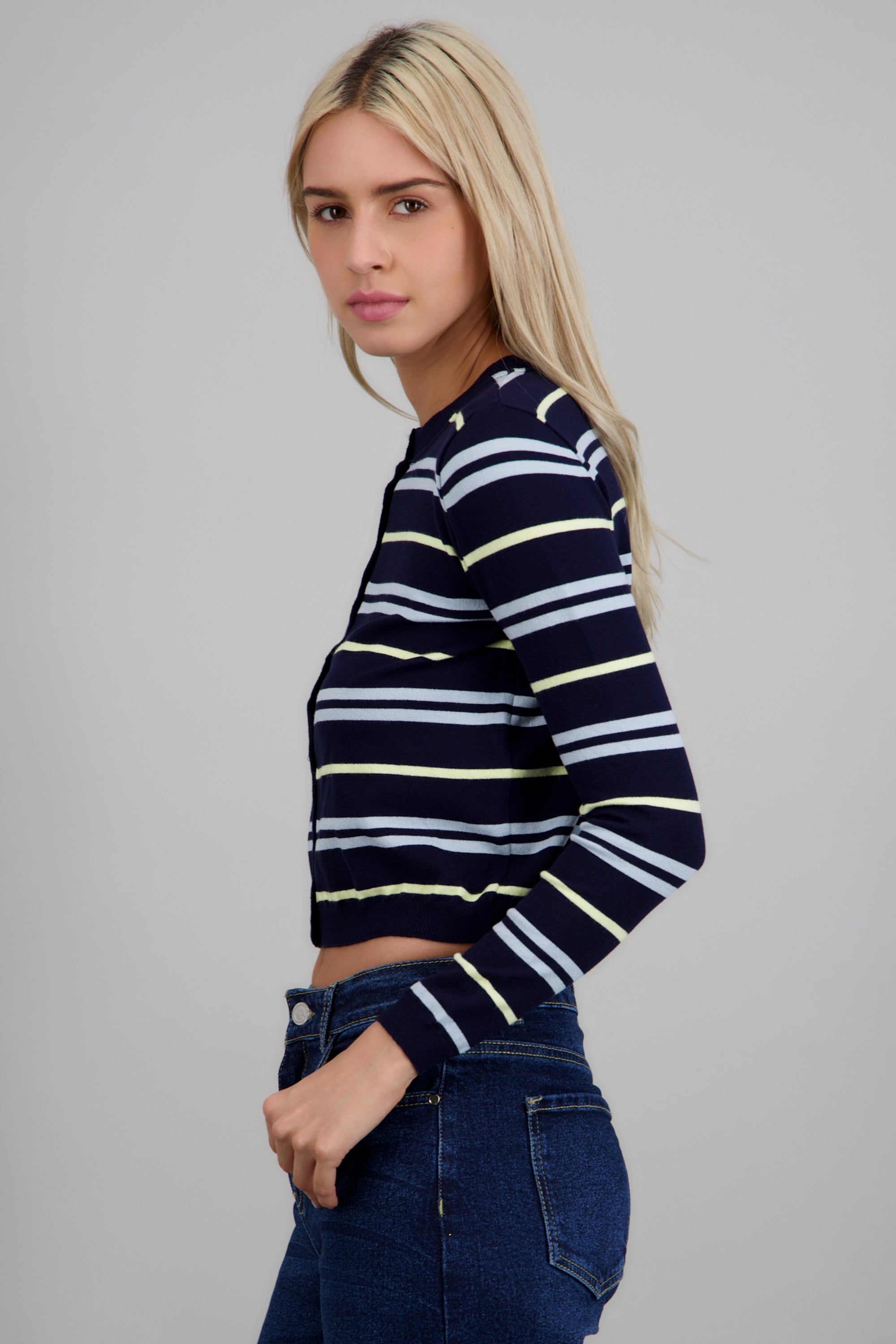 Cardigan ligero detalle rayas MARINO COMBO