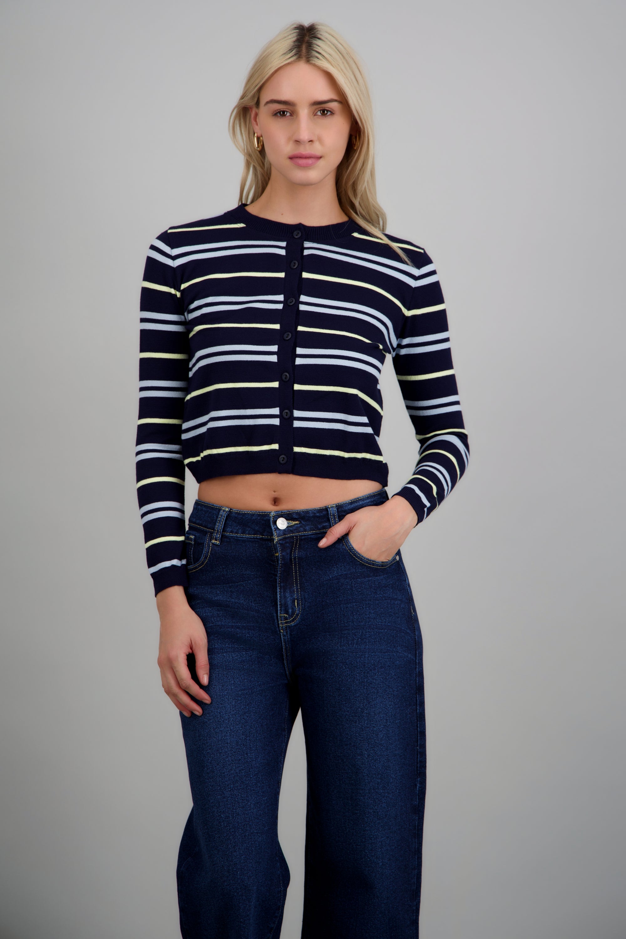 Cardigan ligero detalle rayas MARINO COMBO