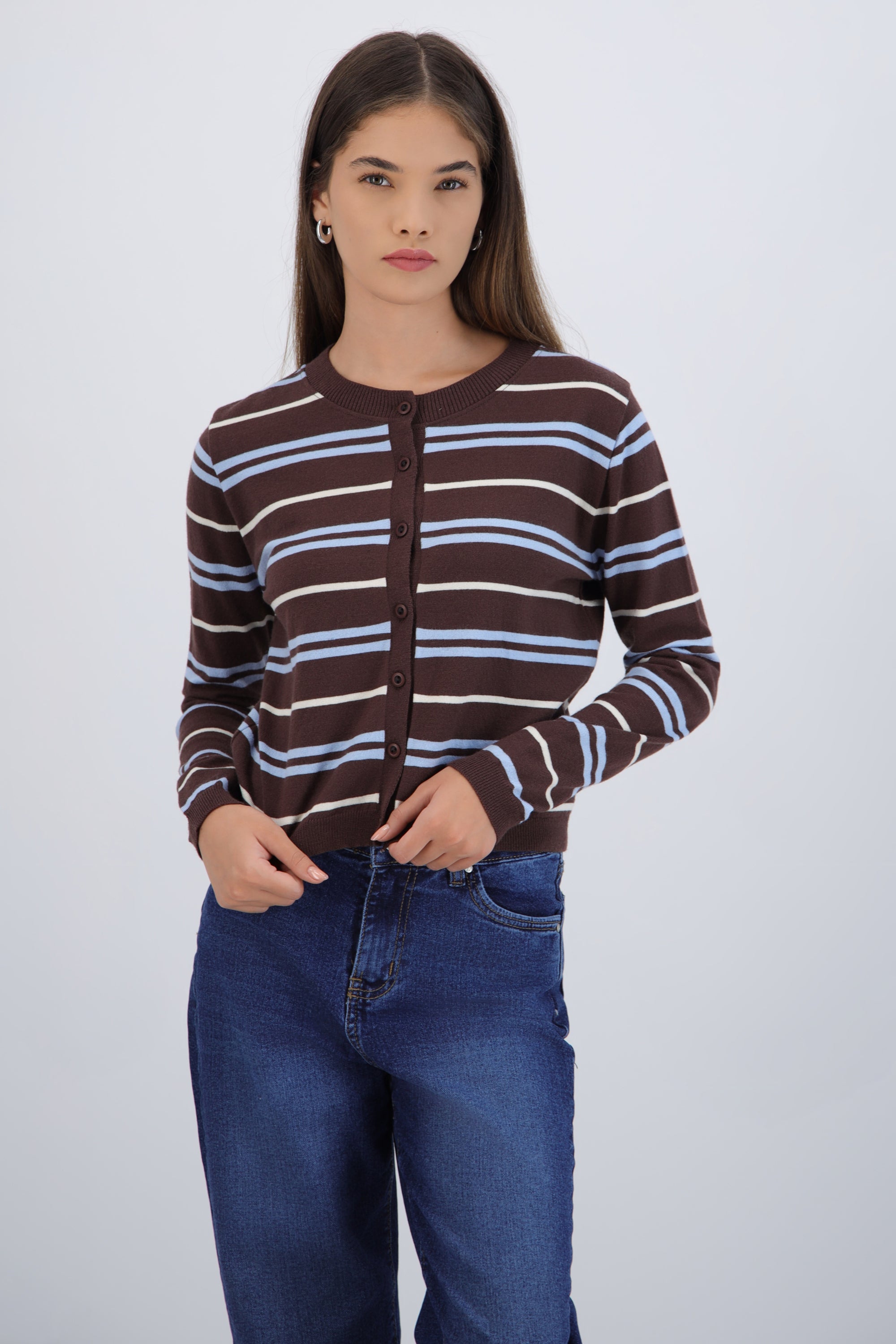 Cardigan ligero detalle rayas CAFE COMBO