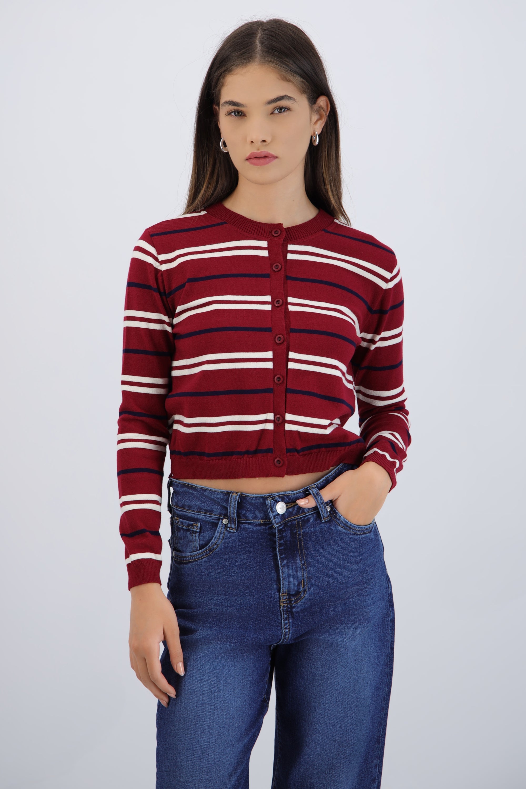 Cardigan ligero detalle rayas VINO COMBO