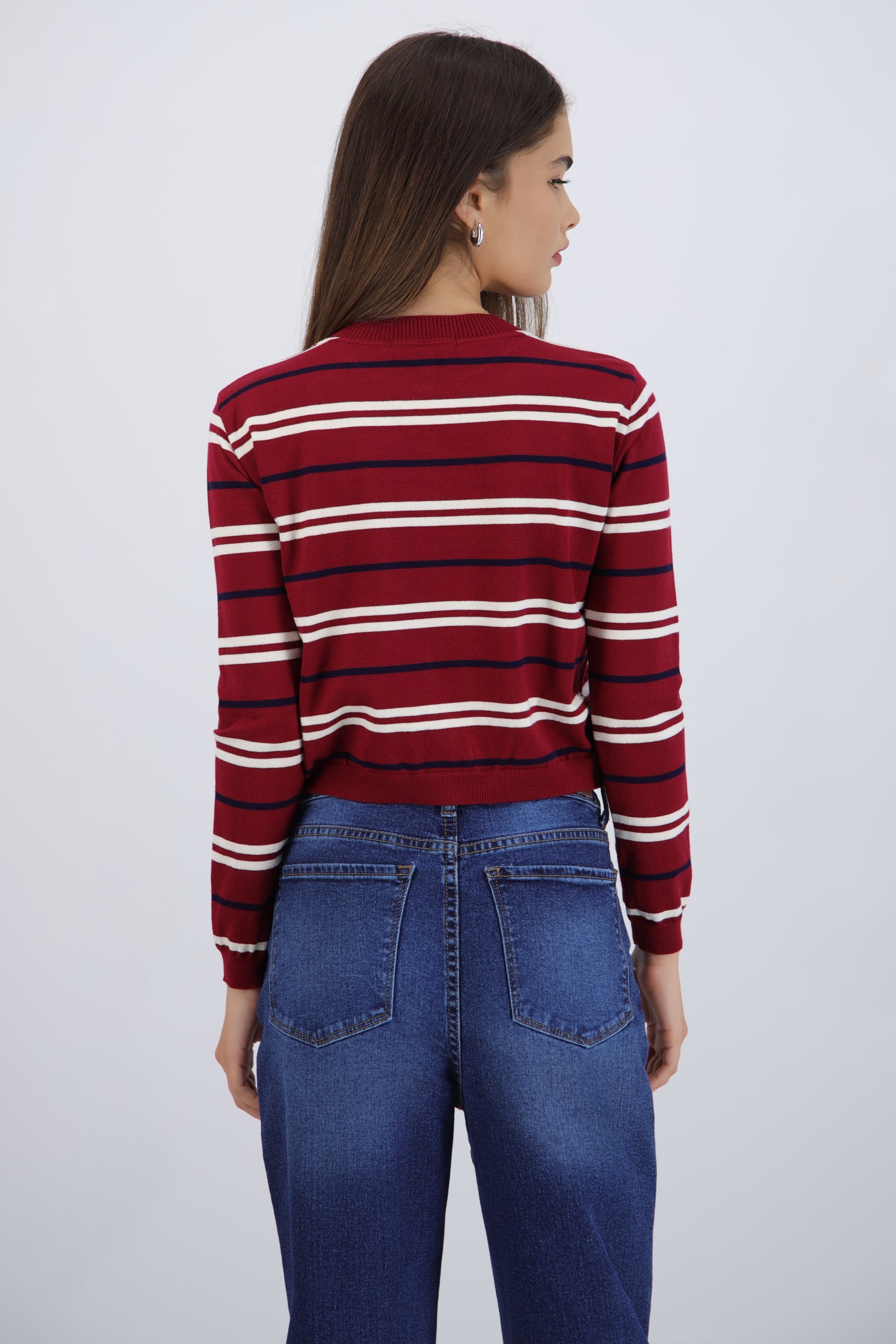 Cardigan ligero detalle rayas VINO COMBO