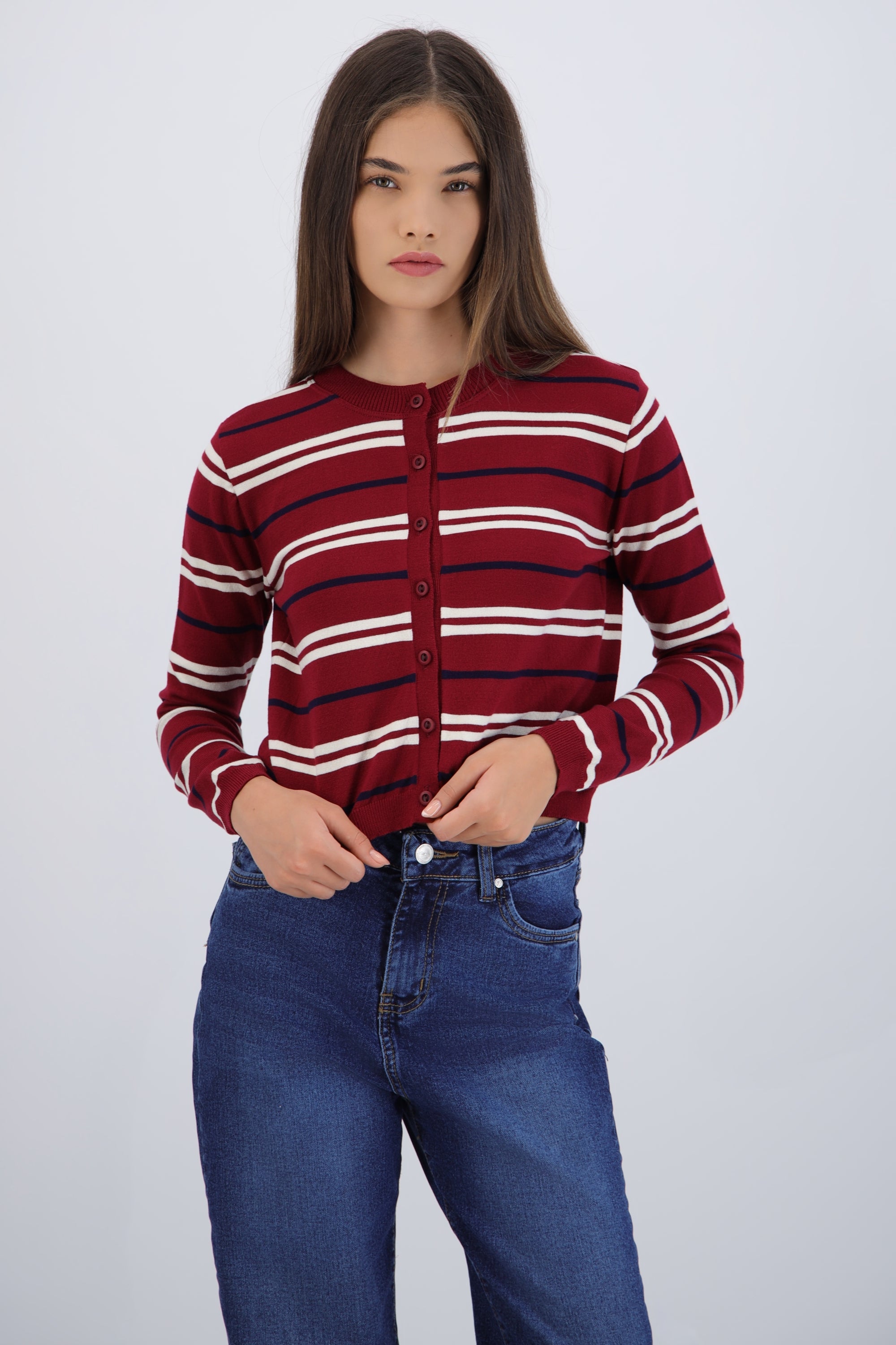Cardigan ligero detalle rayas VINO COMBO