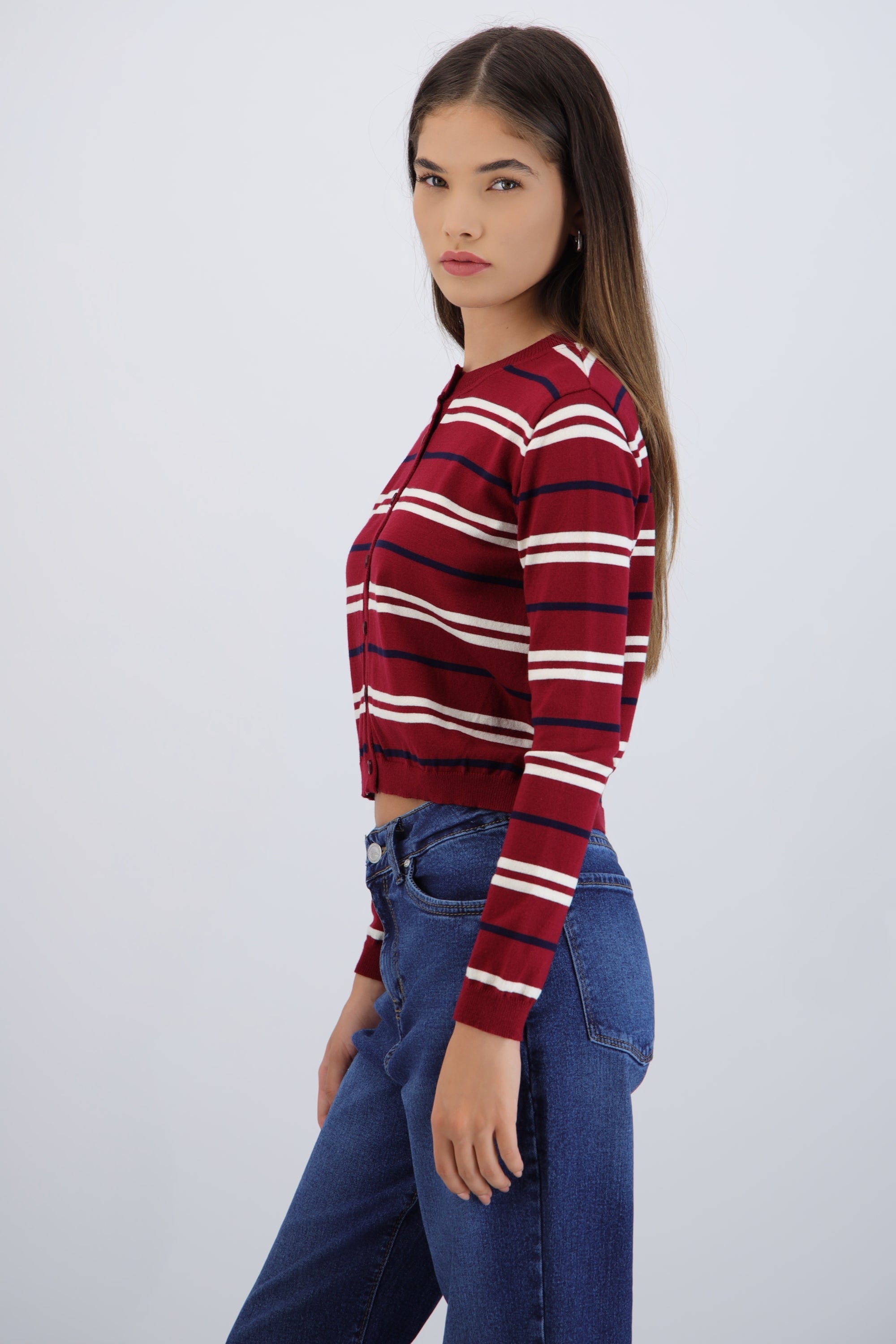 Cardigan ligero detalle rayas VINO COMBO