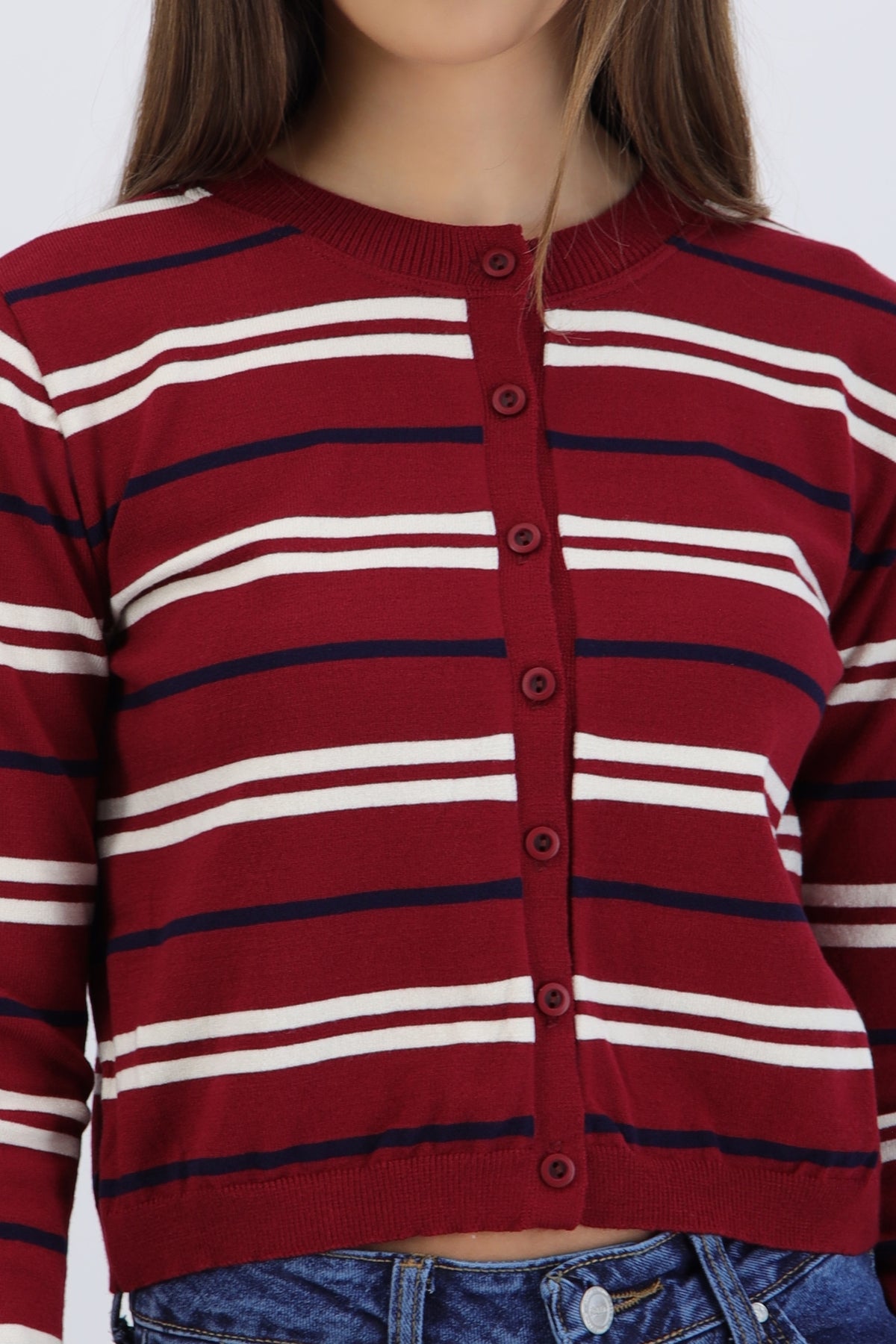 Cardigan ligero detalle rayas VINO COMBO