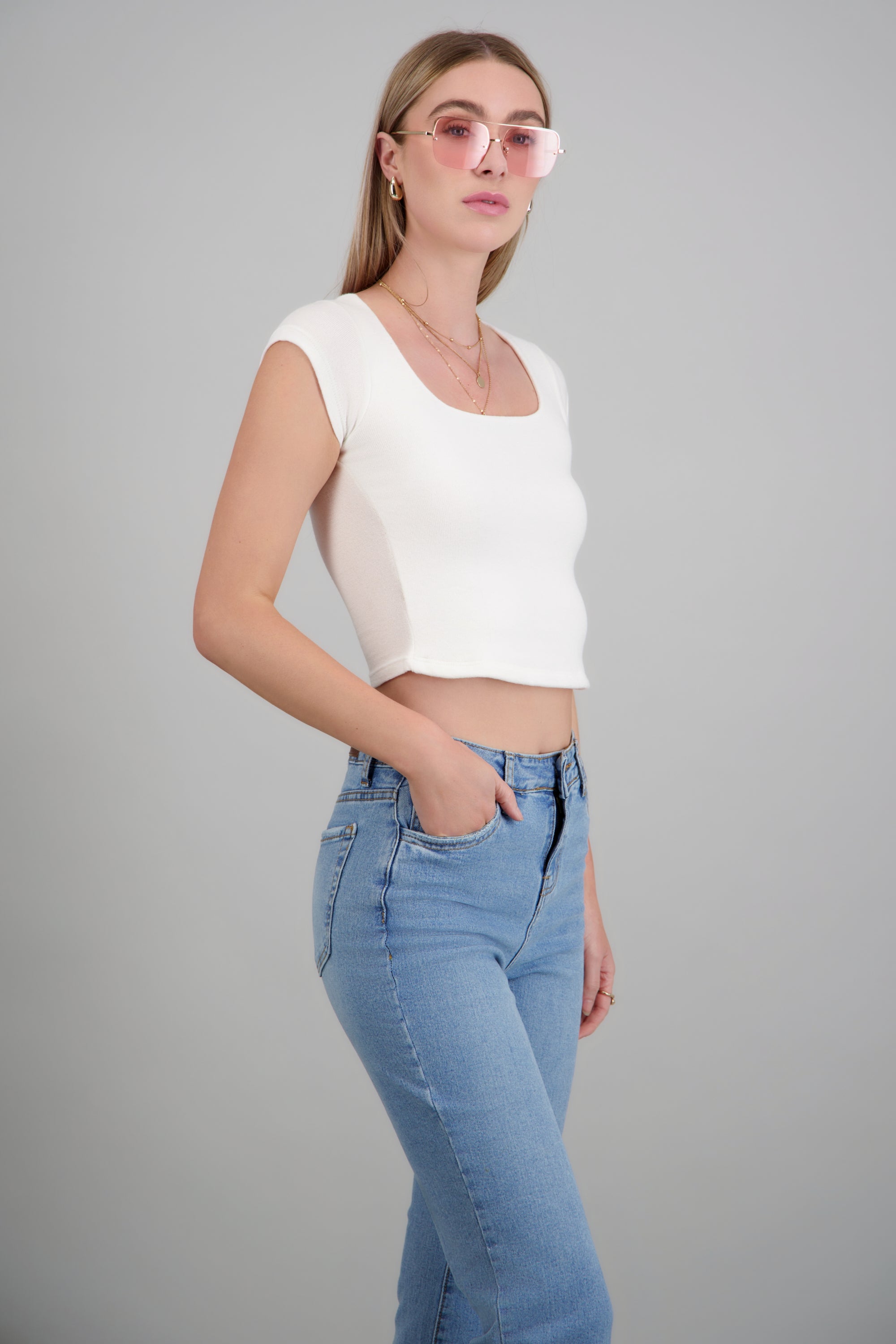 Top escote cuadrado tejido HUESO