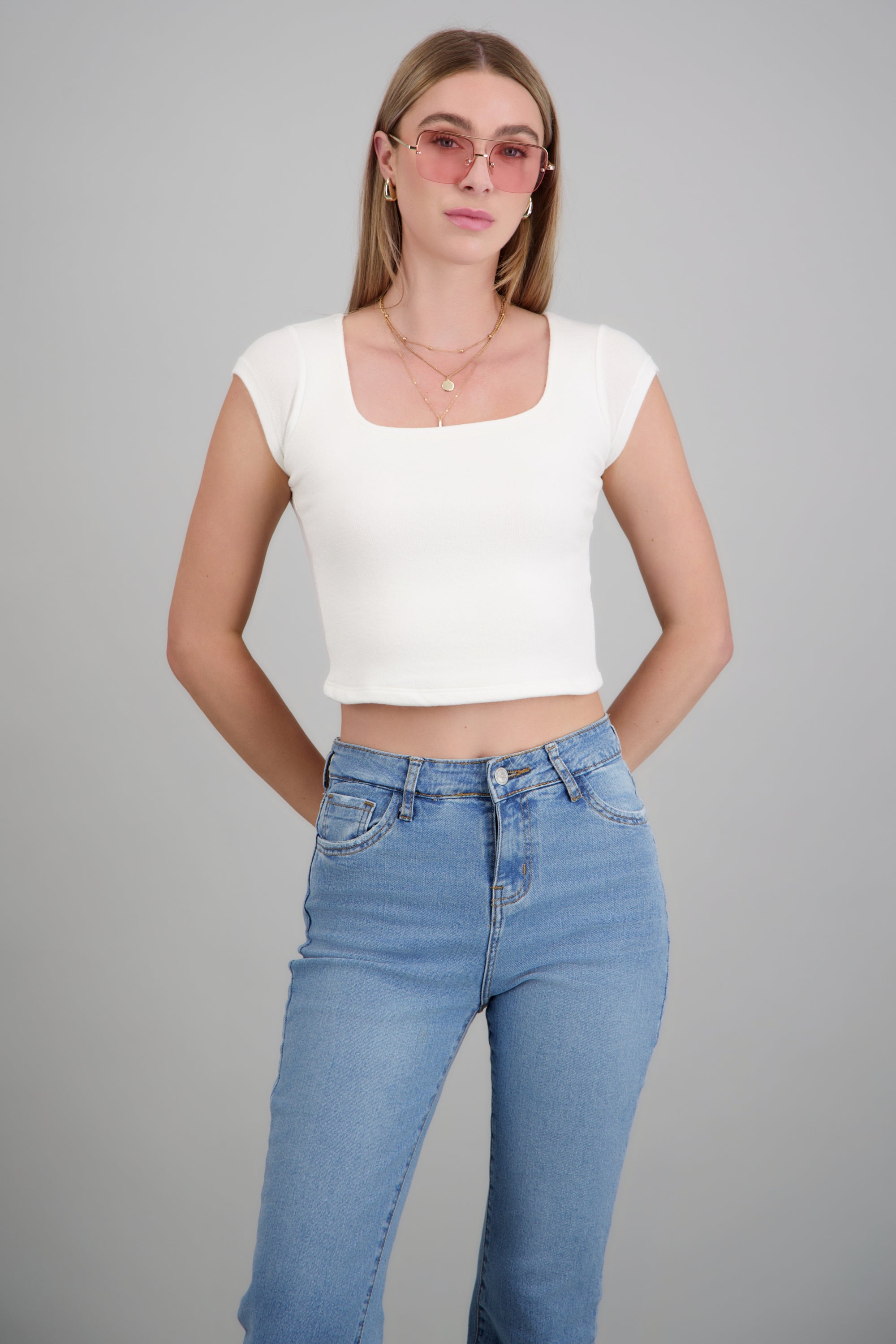 Top escote cuadrado tejido HUESO
