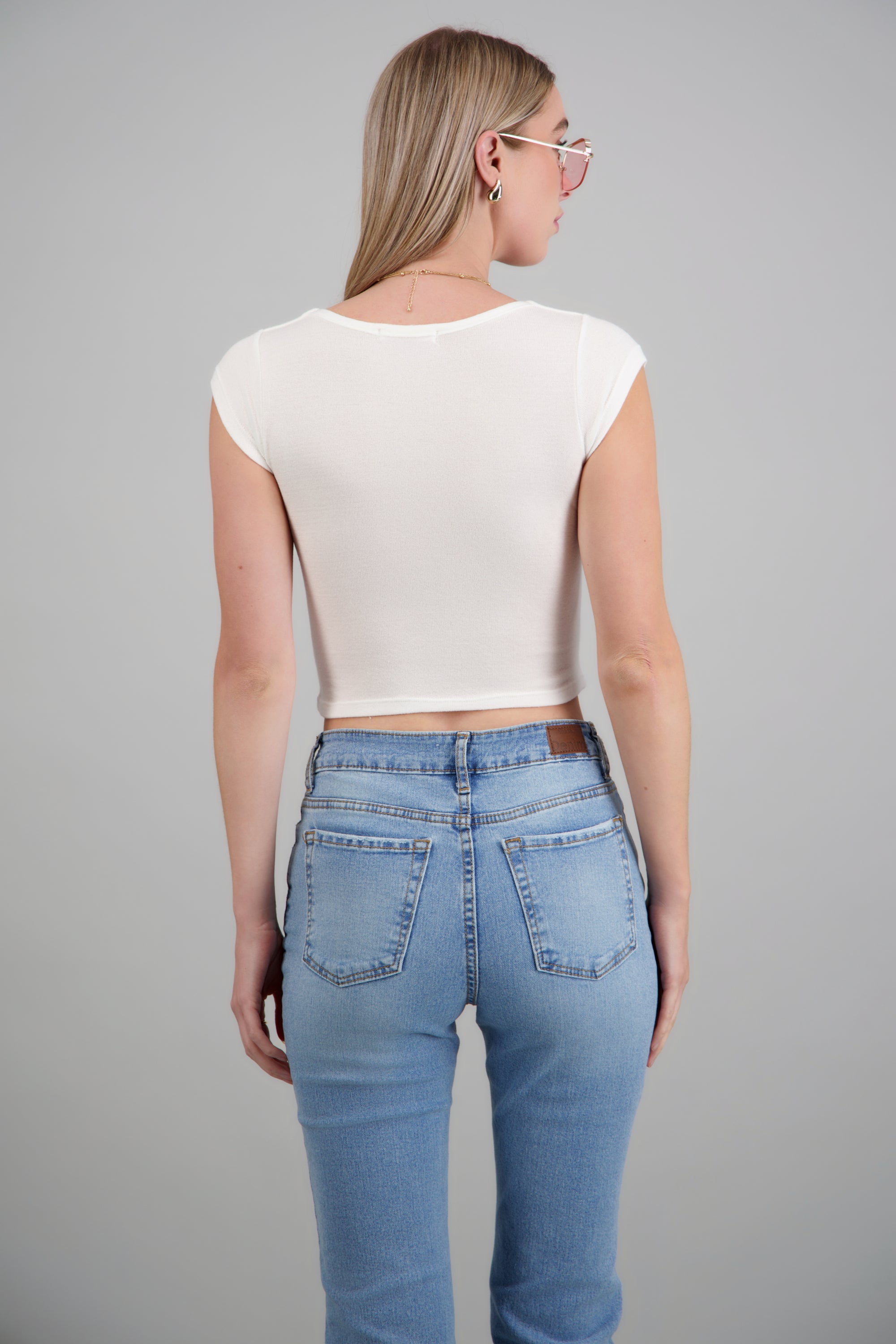 Top escote cuadrado tejido HUESO