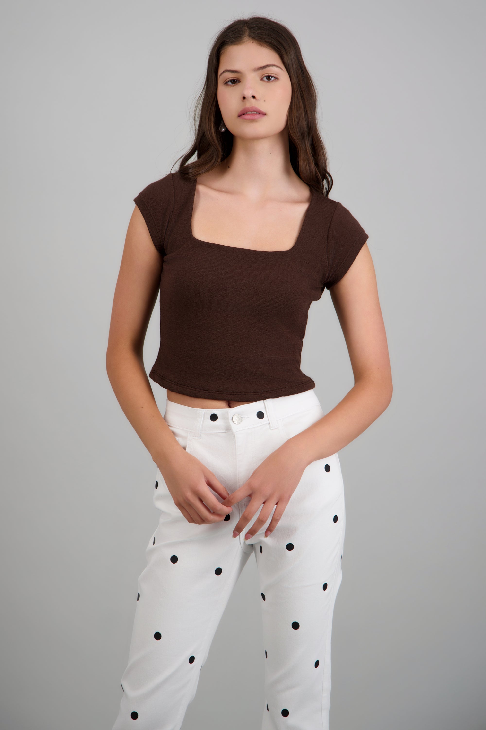Top escote cuadrado tejido CHOCOLATE