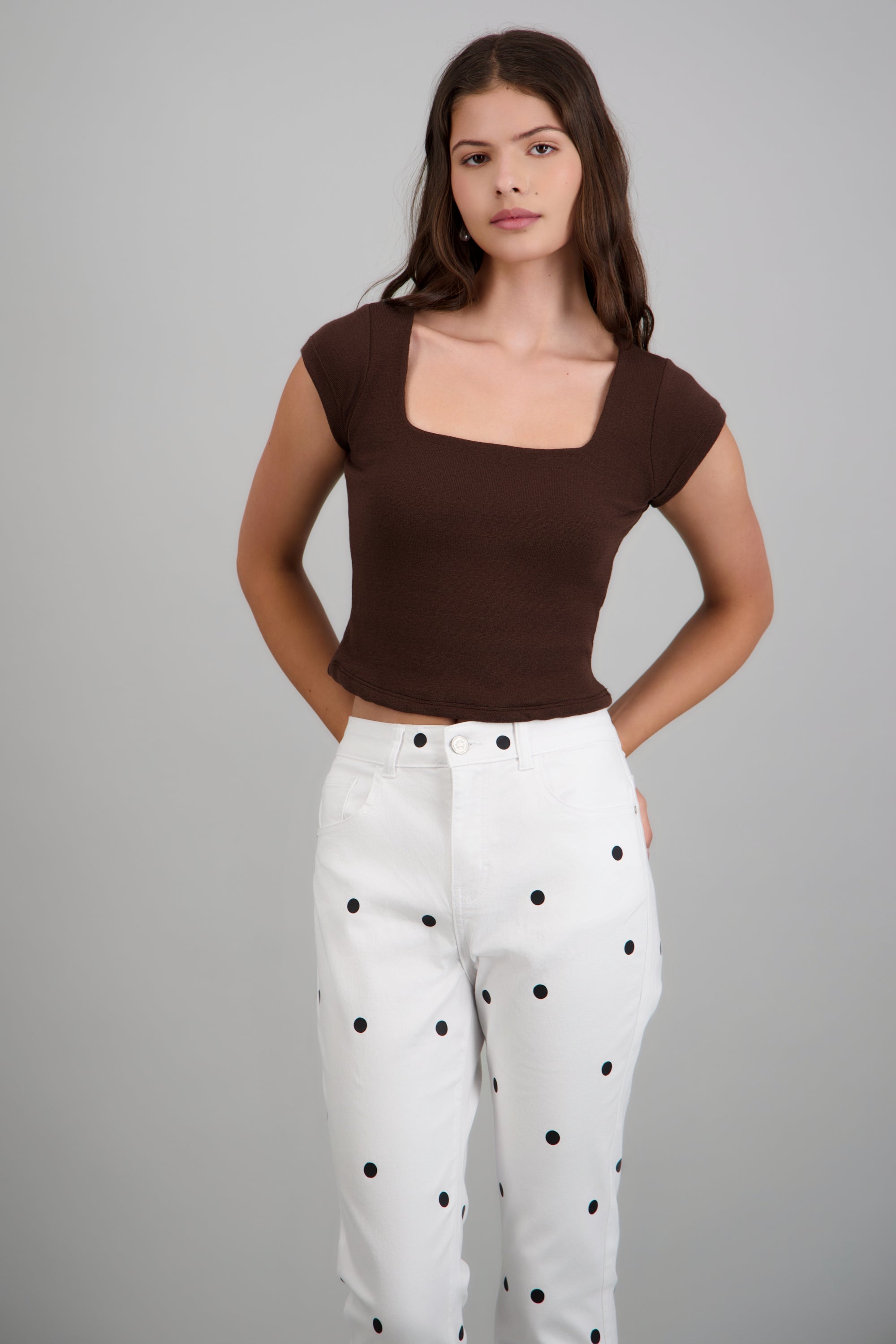 Top escote cuadrado tejido CHOCOLATE