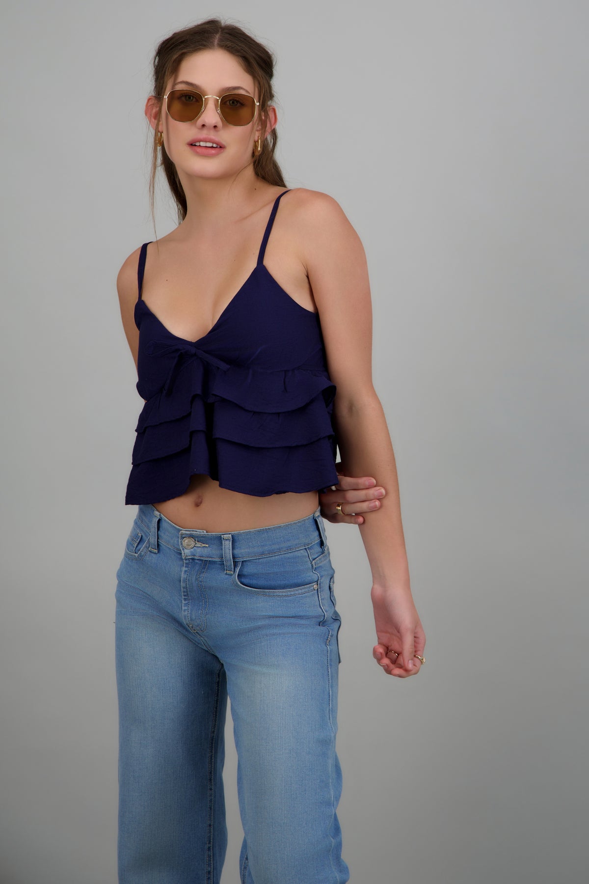 Top tirantes con olanes AZUL MARINO