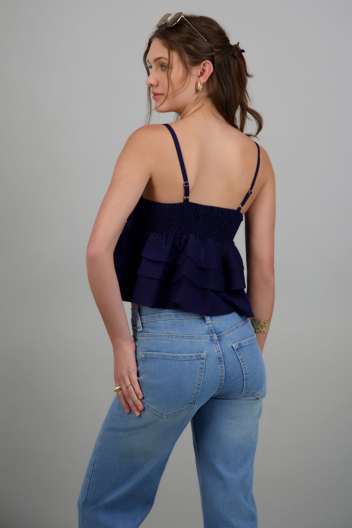 Top tirantes con olanes AZUL MARINO