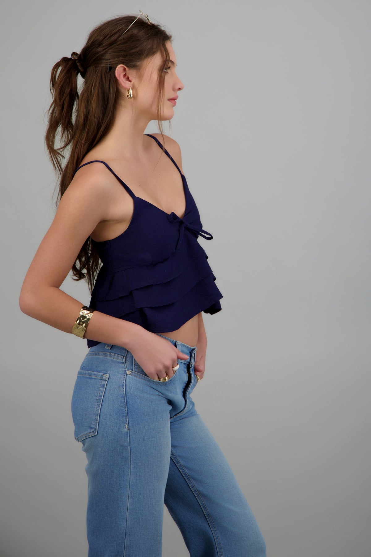 Top tirantes con olanes AZUL MARINO