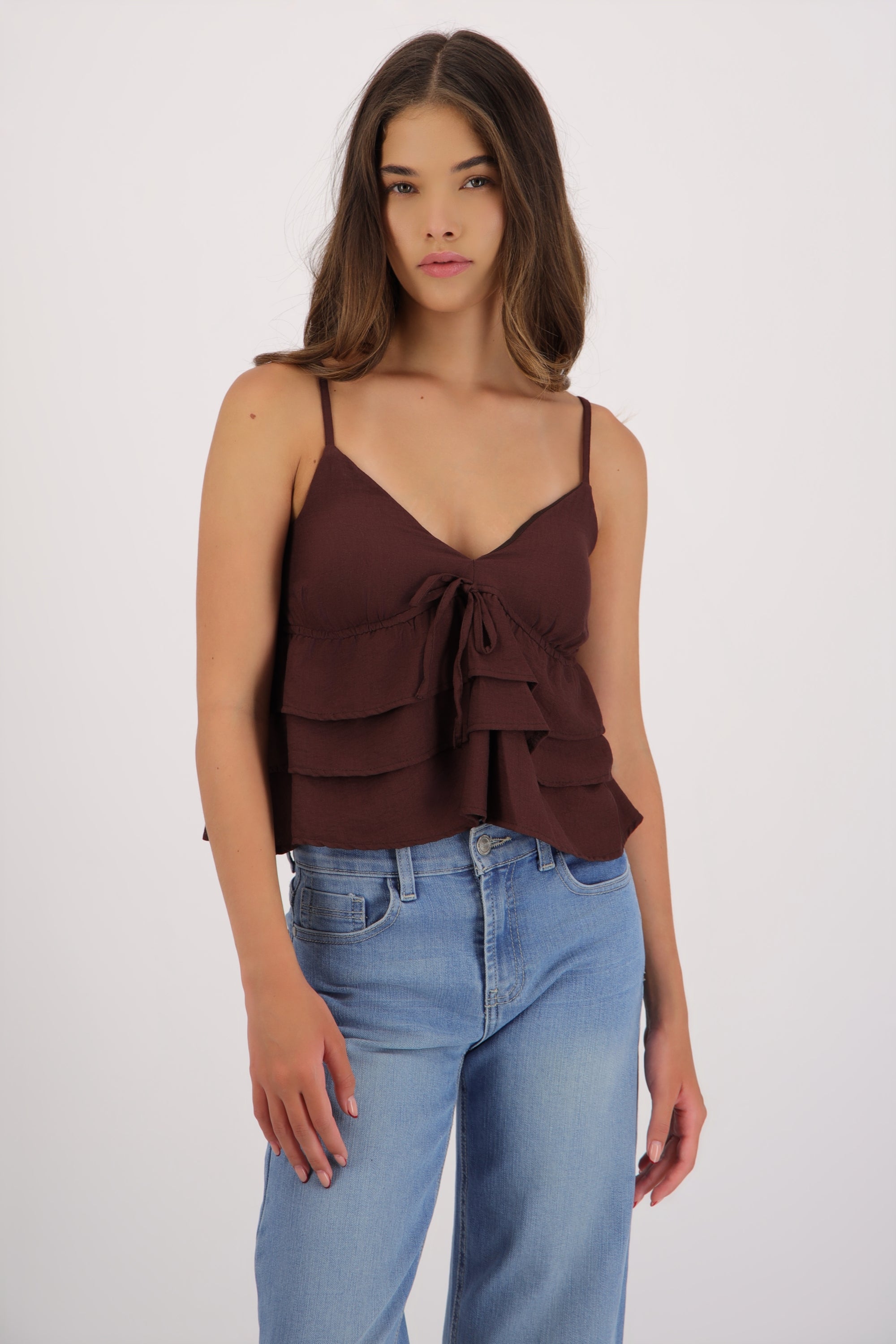 Top tirantes con olanes CHOCOLATE