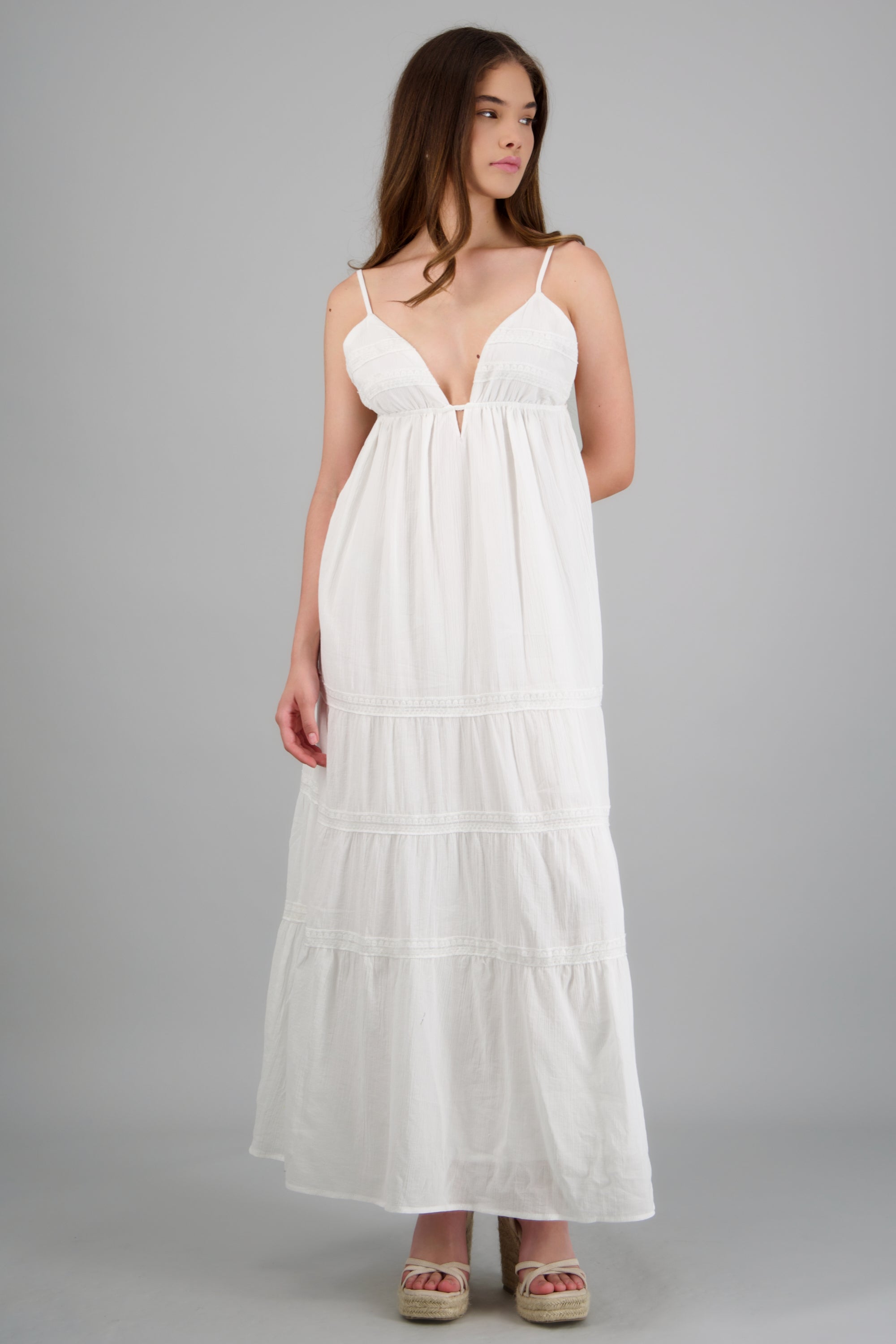 Vestido maxi tirantes bloques BLANCO