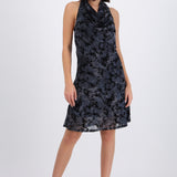 Vestido mini mesh cuello halter terciopelo flores