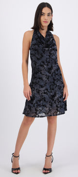 Vestido mini mesh cuello halter terciopelo flores