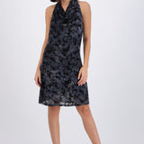 Vestido mini mesh cuello halter terciopelo flores