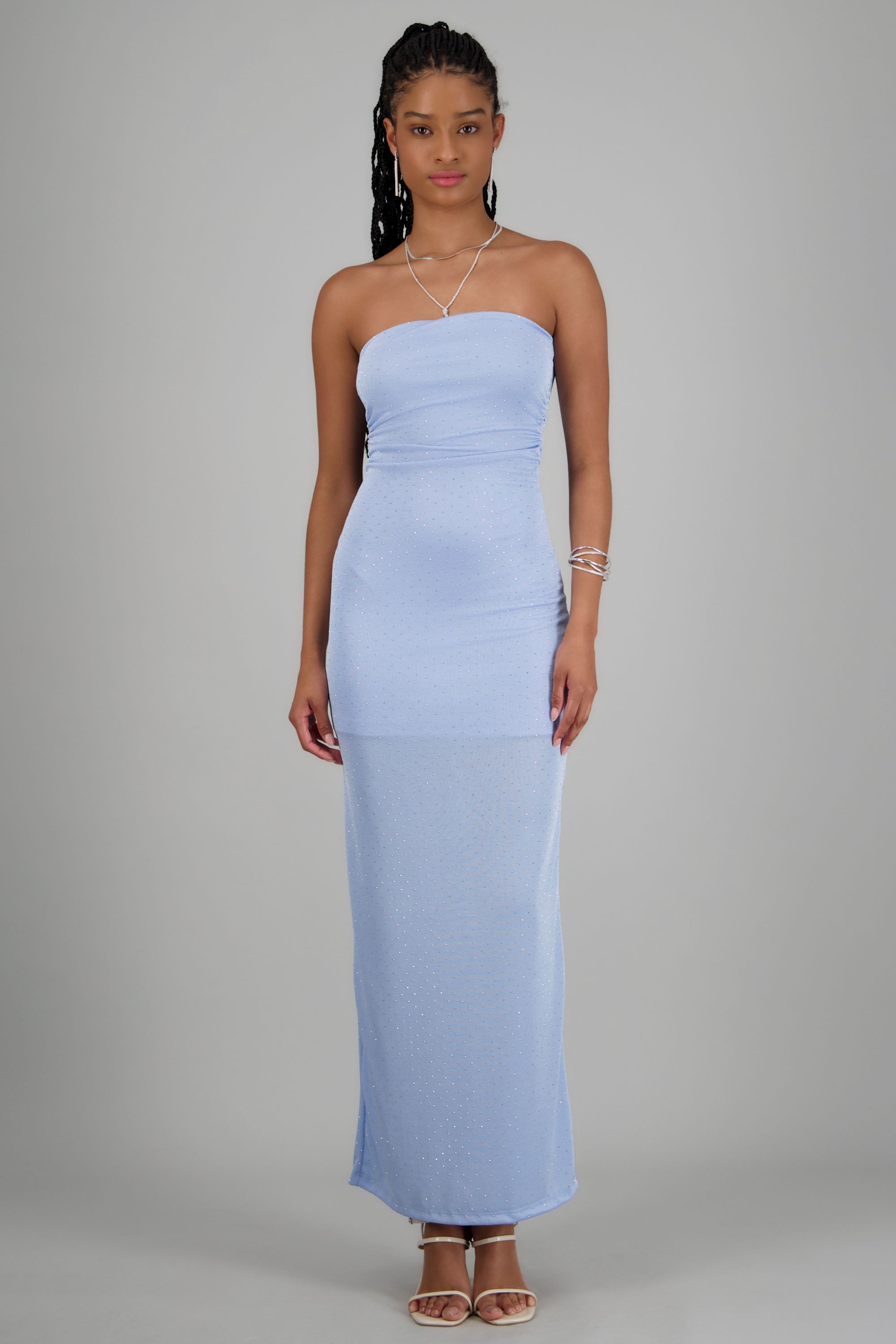 Vestido tubo drapeado brillos AZUL CIELO