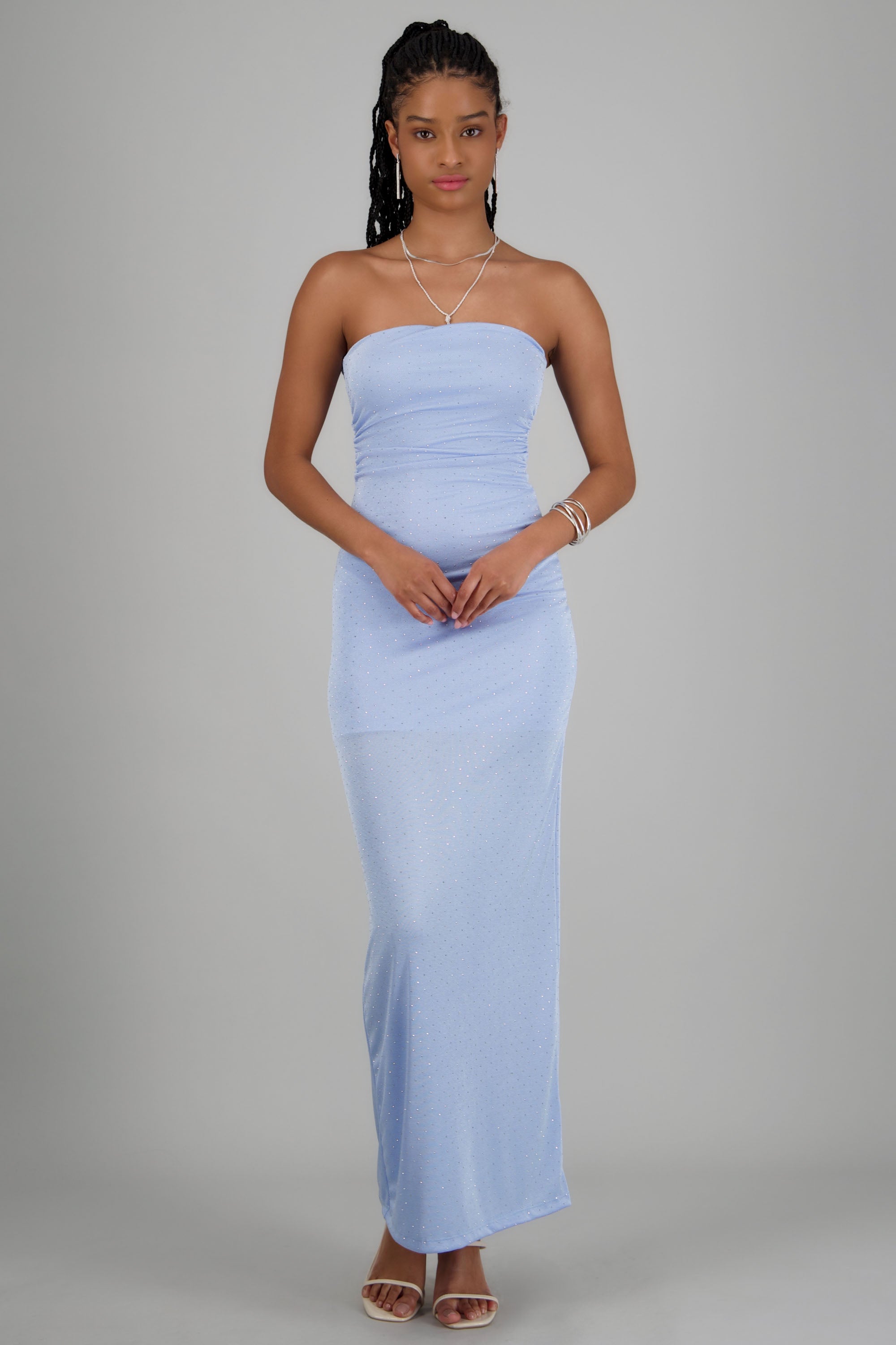Vestido tubo drapeado brillos AZUL CIELO